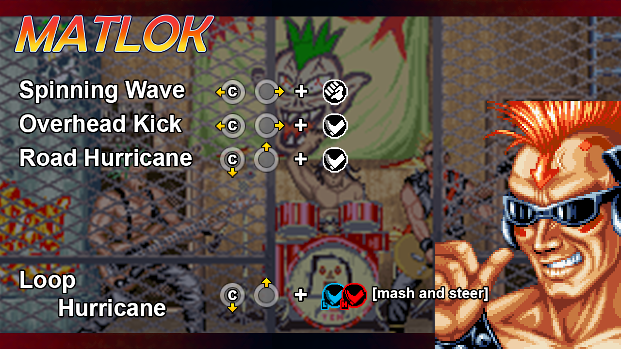 Matlok Jade card showing his special move inputs.